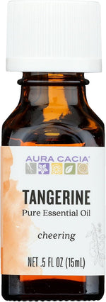 Aura Cacia tangerine essential oil front view bottle packaging