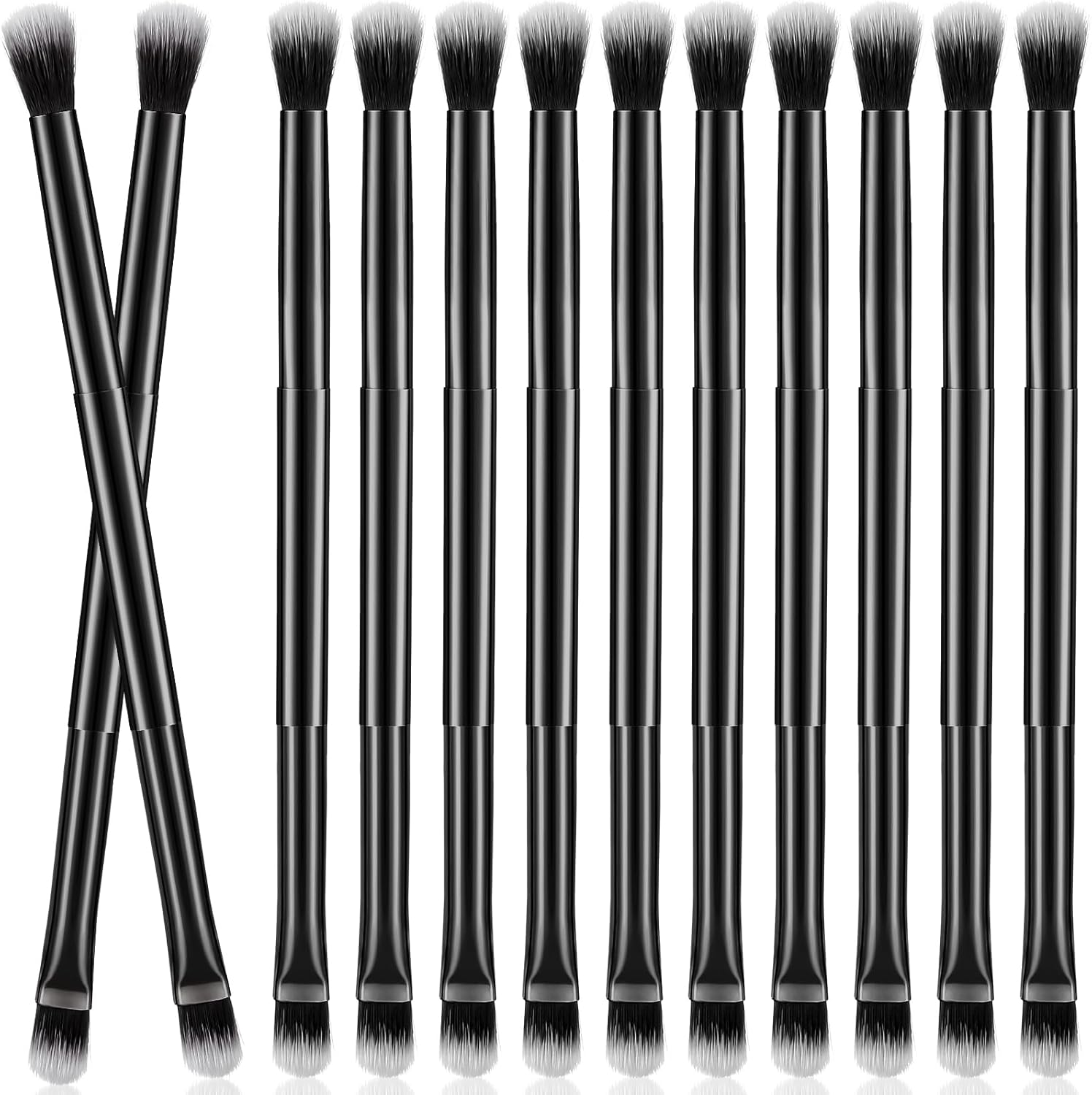 Perthlin twelve piece eyeshadow smudge brush set front view showing black double ended design
