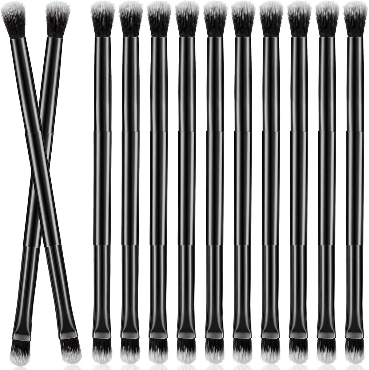 Perthlin twelve piece eyeshadow smudge brush set front view showing black double ended design