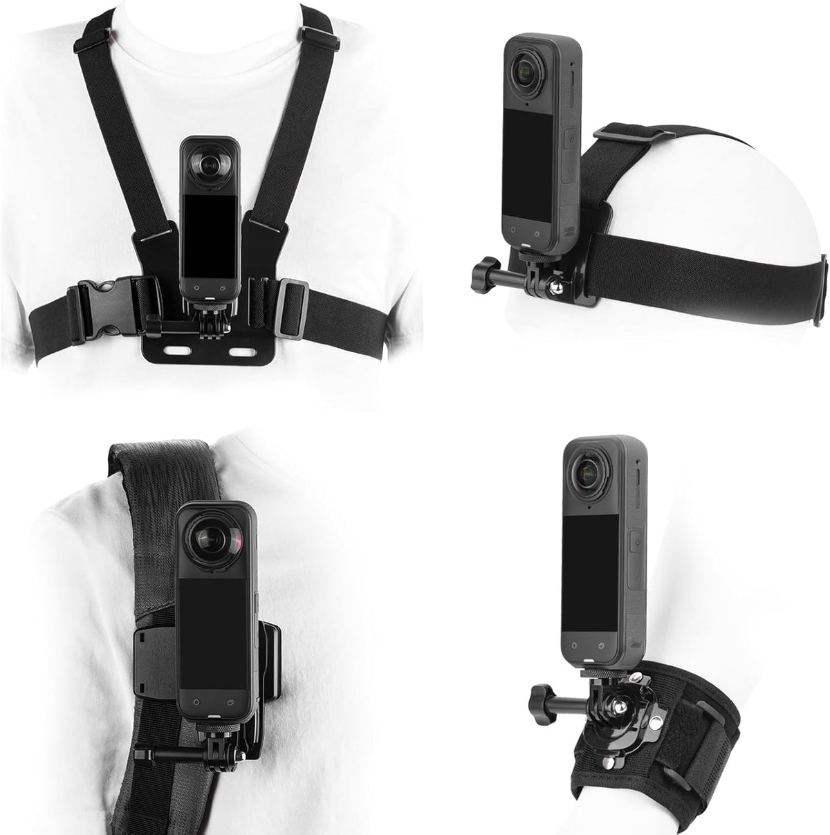 BRDRC Accessories Kit front view showcasing the full action camera mounting bundle laid out with chest harness and head strap