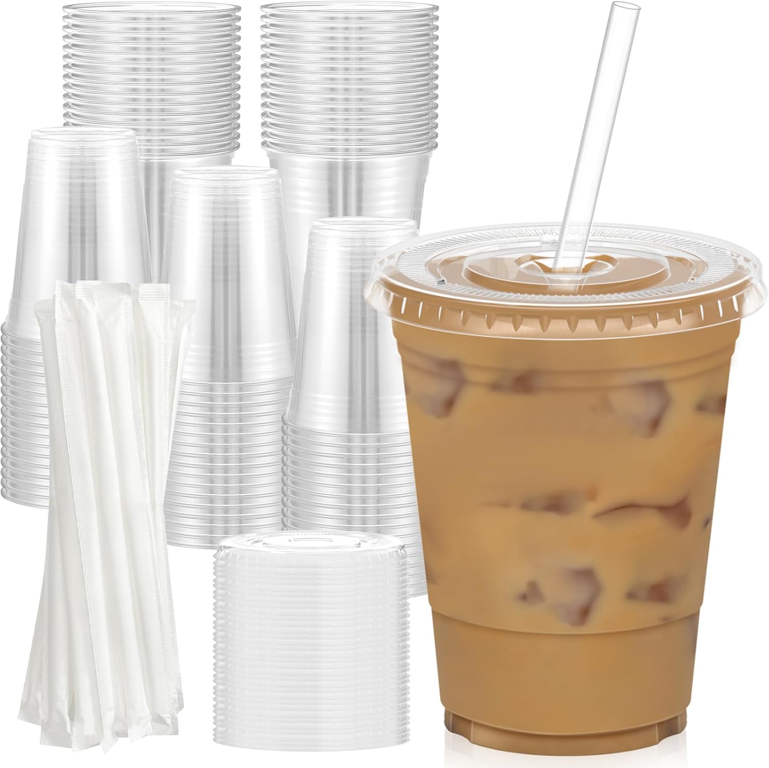 Dealusy 100 Pack 16 Fluid Ounce Clear Plastic Cups Front View