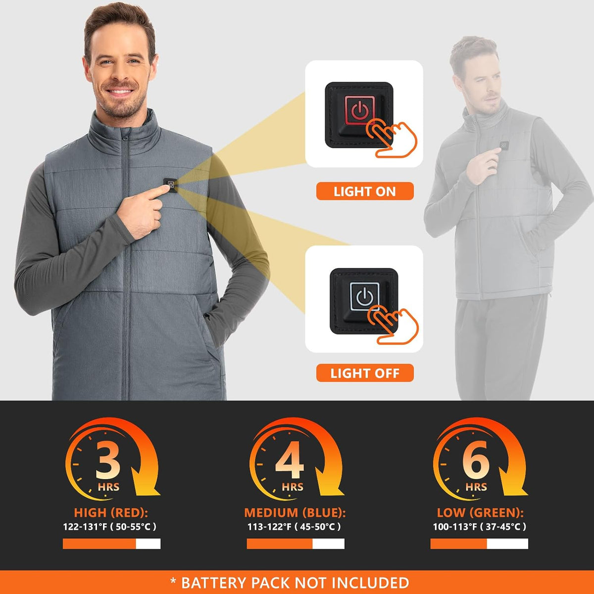 UVSAI water-resistant thermal vest zippered pockets and collar detail