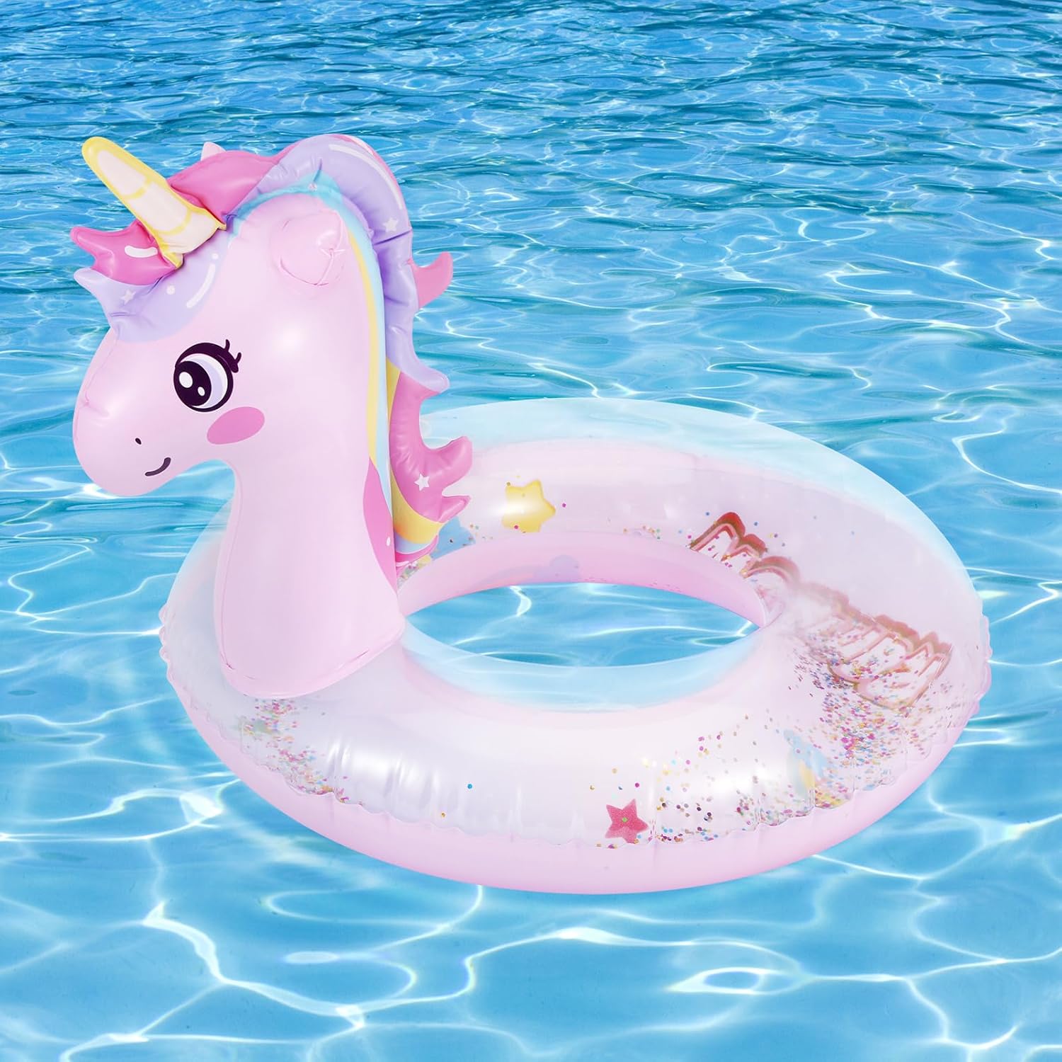 MoKo unicorn inflatable swimming ring front view for kids pool play