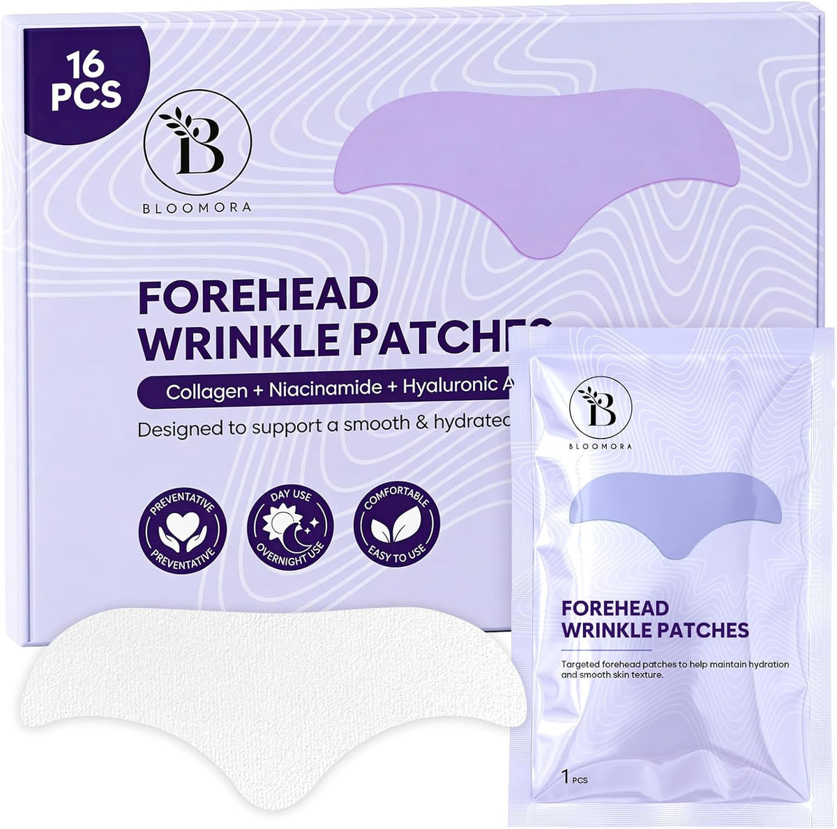 Bloomora forehead wrinkle patches front view packaging box