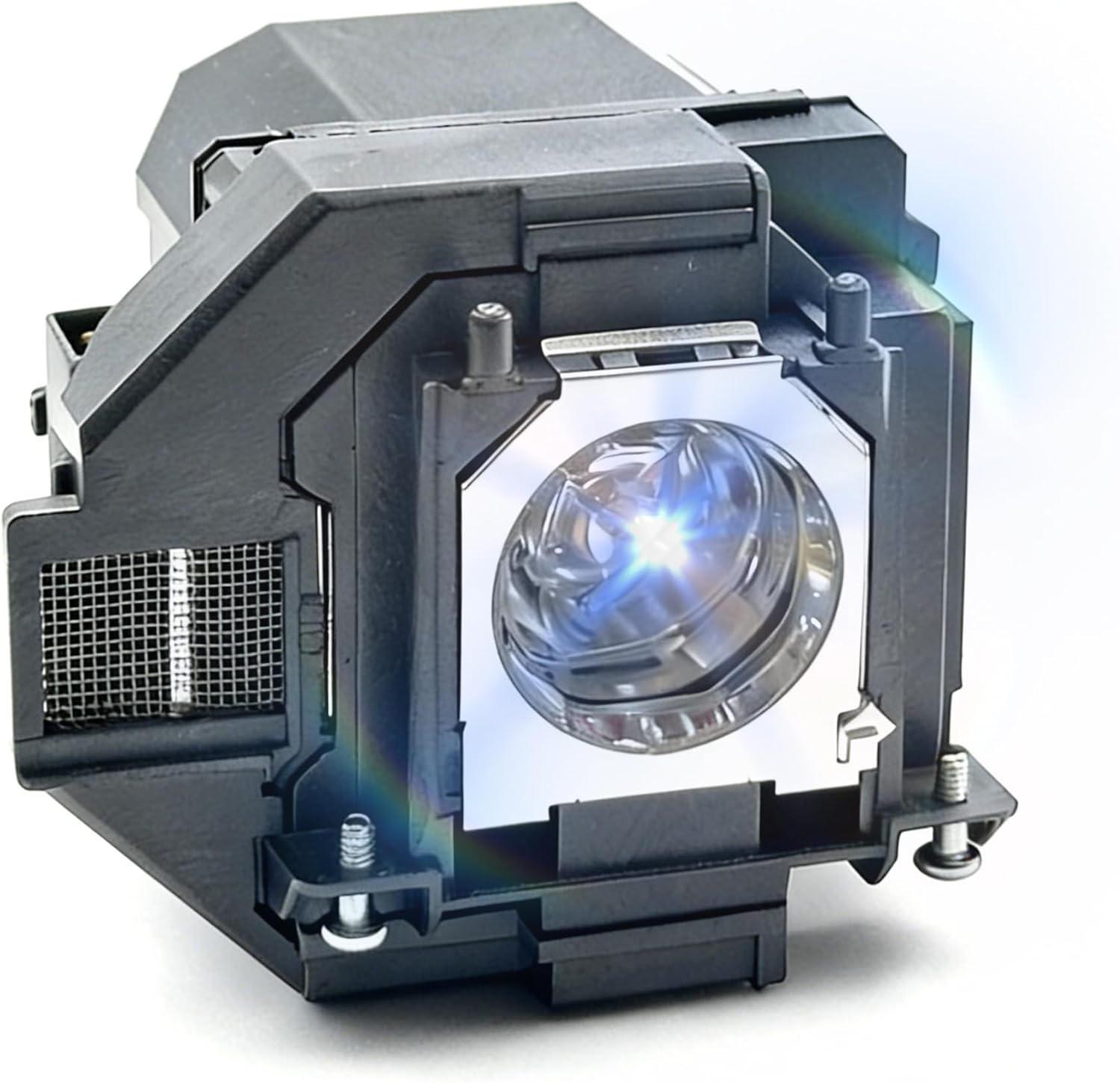 Araca replacement projector lamp assembly showing the front perspective of the protective black housing unit
