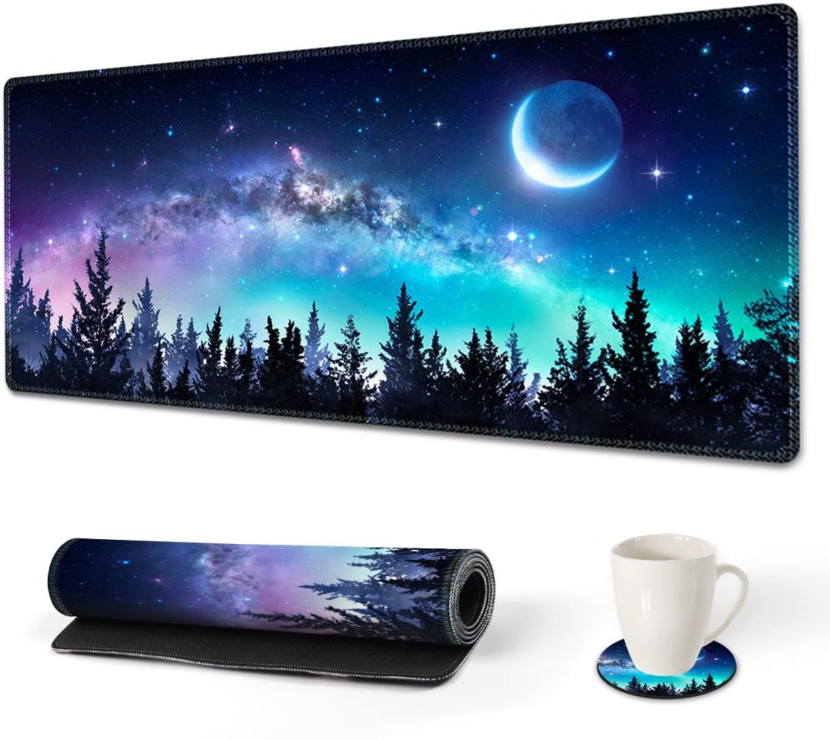 AIMSA Extended Gaming Mouse Pad, XL Large Keyboard Mouse Mat Desk Pad with Stitched Edges, Durable Non-Slip Base Landscape Mousepad for Home Office, 35x15.7inch, Pine Tree Mountains - Image 12