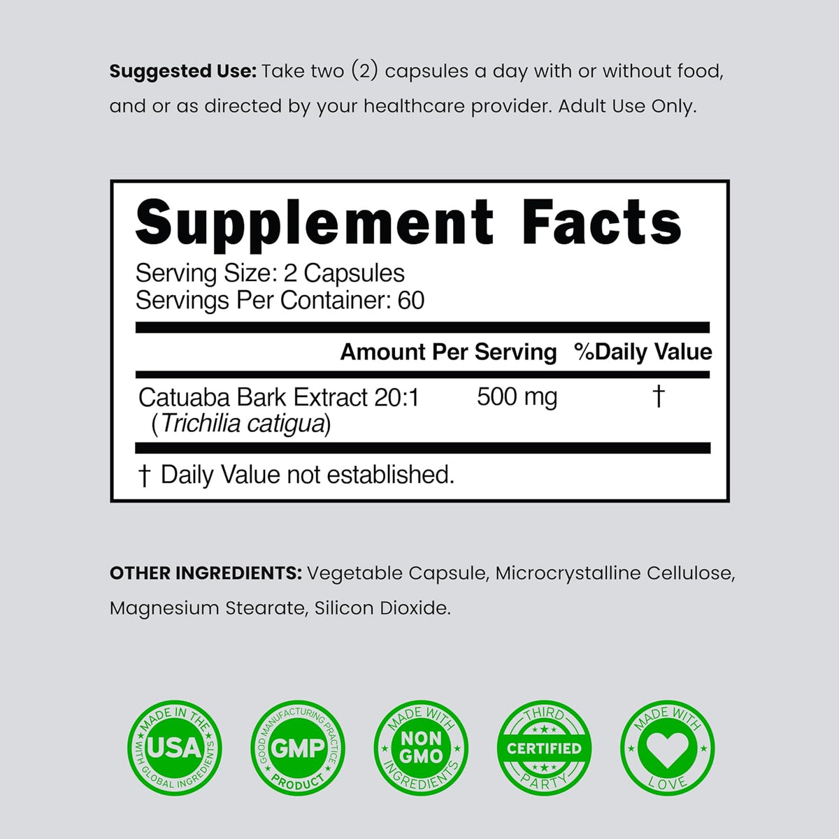 Dorado Nutrition Catuaba Bark third party tested label