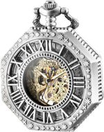 BOSHIYA Mechanical Pocket Watch Luminous Steampunk Vintage Pocket Watch/with Chains/Hand Wind Up/Black Skeleton/Dial Roman Numberals... - Image 9