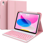 ALIWLHOF premium light pink magnetic keyboard case with iPad attached front view