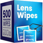 Opteel pre-moistened eyeglass lens cleaning wipes packaging box front view showing five hundred count quantity