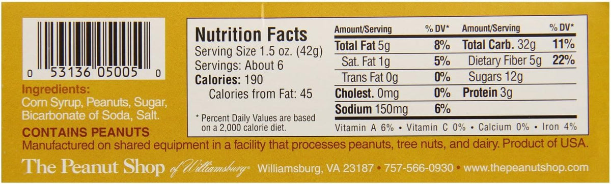 Hand pulled old fashioned peanut brittle box premium imported snack.