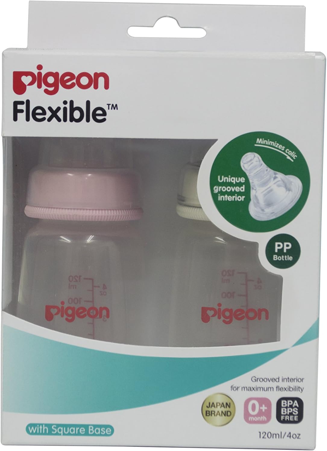 Pigeon Peristaltic Nursing Bottle Twin Pack Nipples (Pink/White) - 120 ml - Image 1