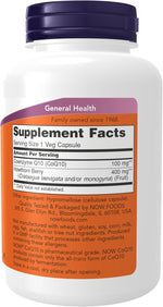 Now Foods CoQ10 capsules nutritional supplement facts panel