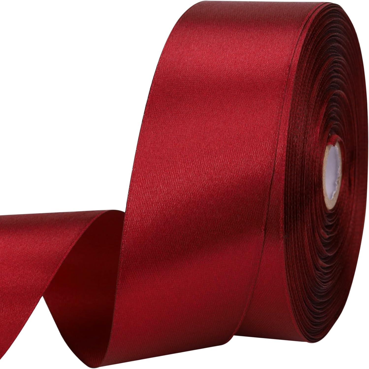 Clmentp wine red satin ribbon roll front view for gift wrapping