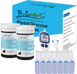 Pro Comfort Blood Glucose Test Strips 100 Count front packaging view showcasing diabetic sugar monitoring supply.