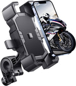 Delobon bike phone holder front view showing the four automatic locking arms and central trigger button.
