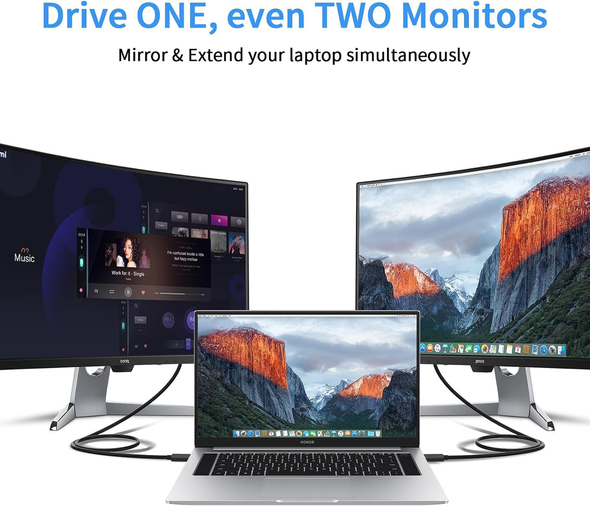 Seefeful cable connected to a laptop monitor setup