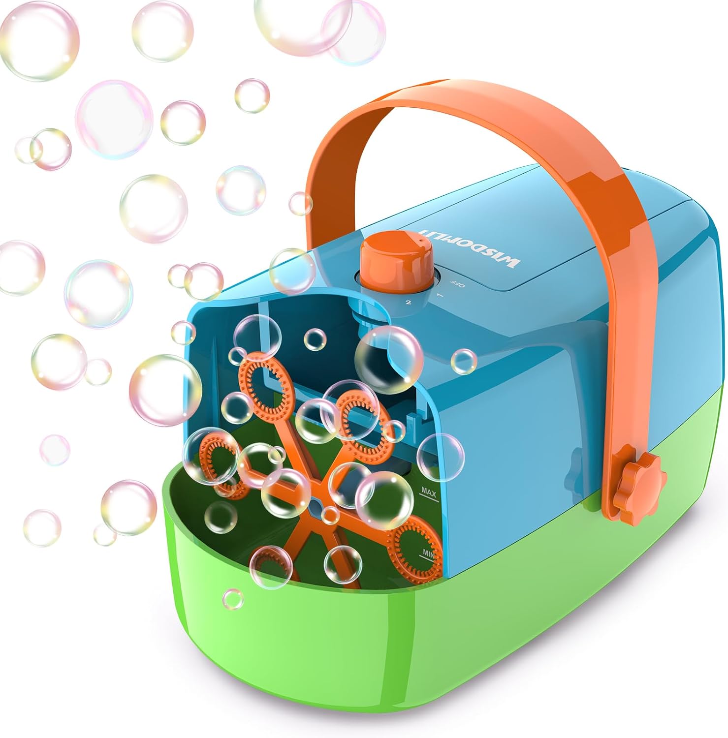 Wisdomlit 3-in-1 bubble machine front view with bubble wheels