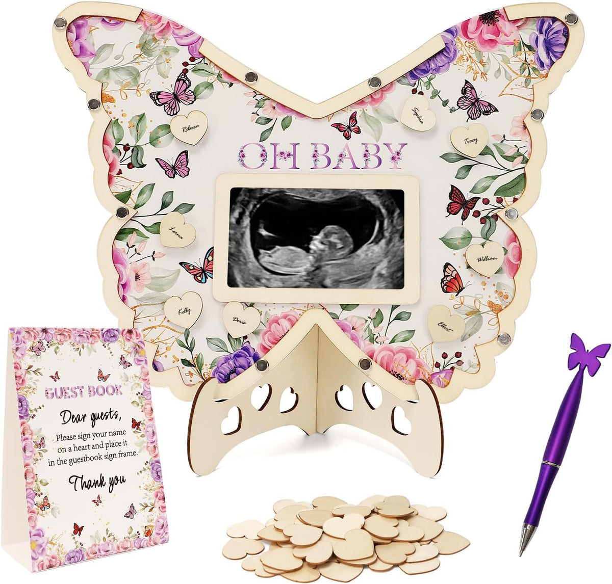 Calandis butterfly baby shower guest book front view