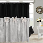 DOSLY IDÉES Farmhouse Black Shower Curtain front view hanging in a country style bathroom.