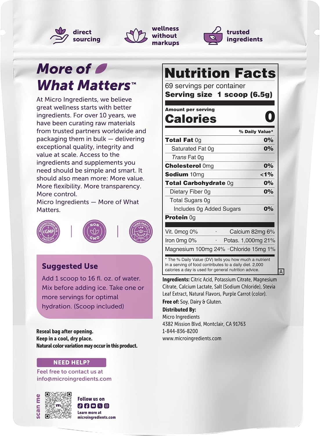 Micro Ingredients non-GMO gluten-free electrolyte powder container
