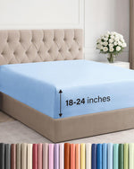 CGK Unlimited extra deep light blue Cal King fitted sheet front view