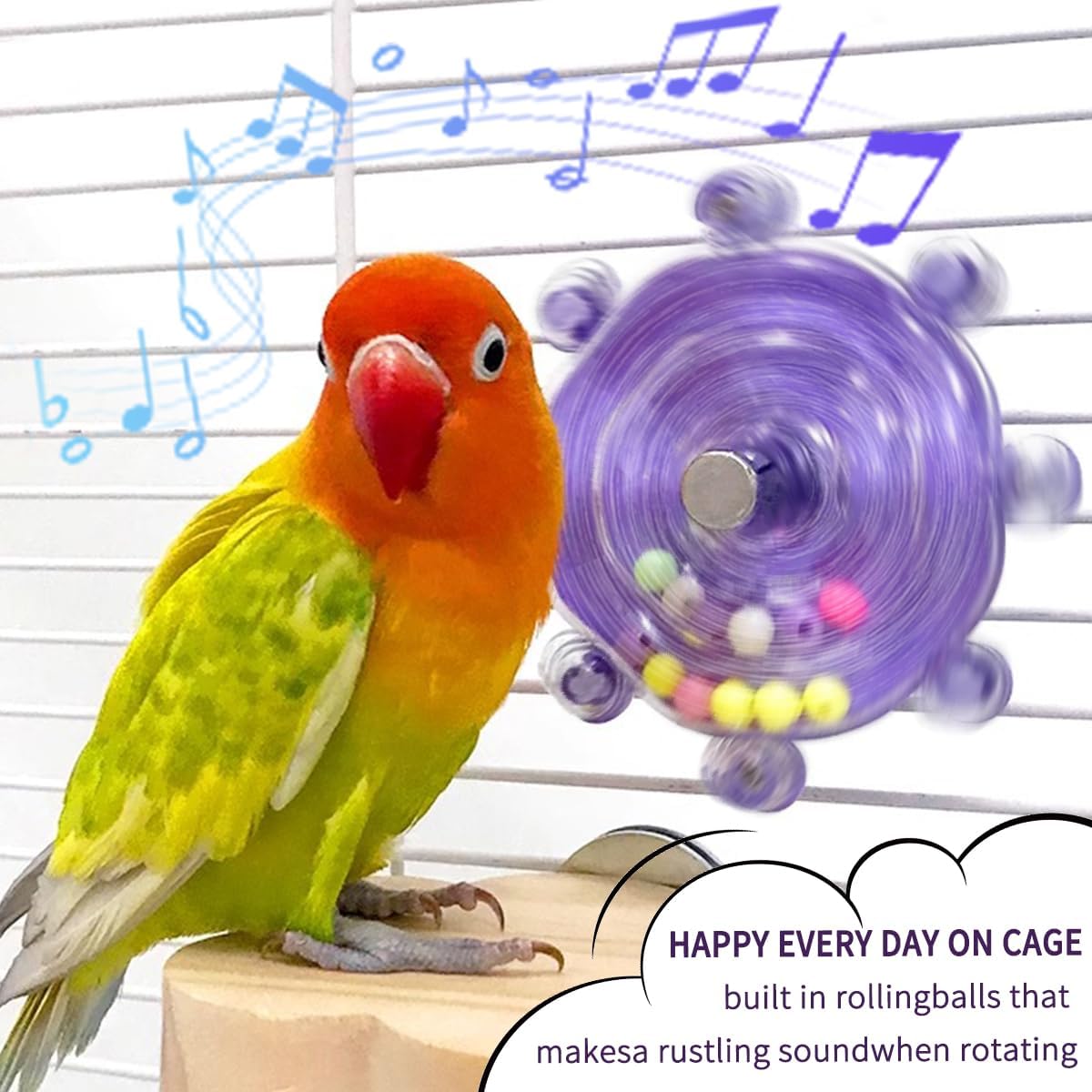 PUUROF bird toys for conures showing the compact design dimensions