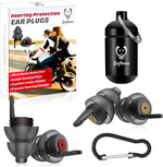 Softvox motorcycle ear plugs front view showing dual flange silicone design and acoustic filters