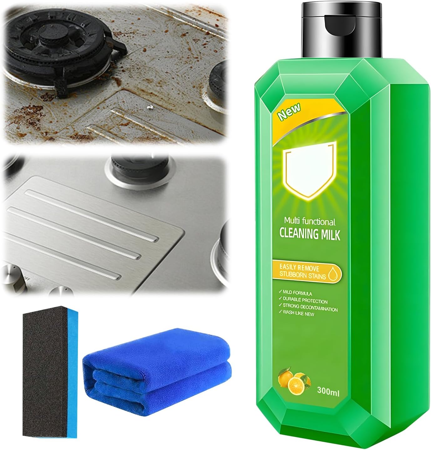 Jiimook Multifunctional Cleaning Milk 300ml bottle front view for kitchen grease removal.