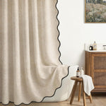 MIULEE linen shower curtain beige front view for modern bathroom decor.