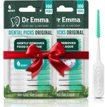Dr. Emma Original Dental Picks Mint front view package containing two hundred soft rubberized brush picks.