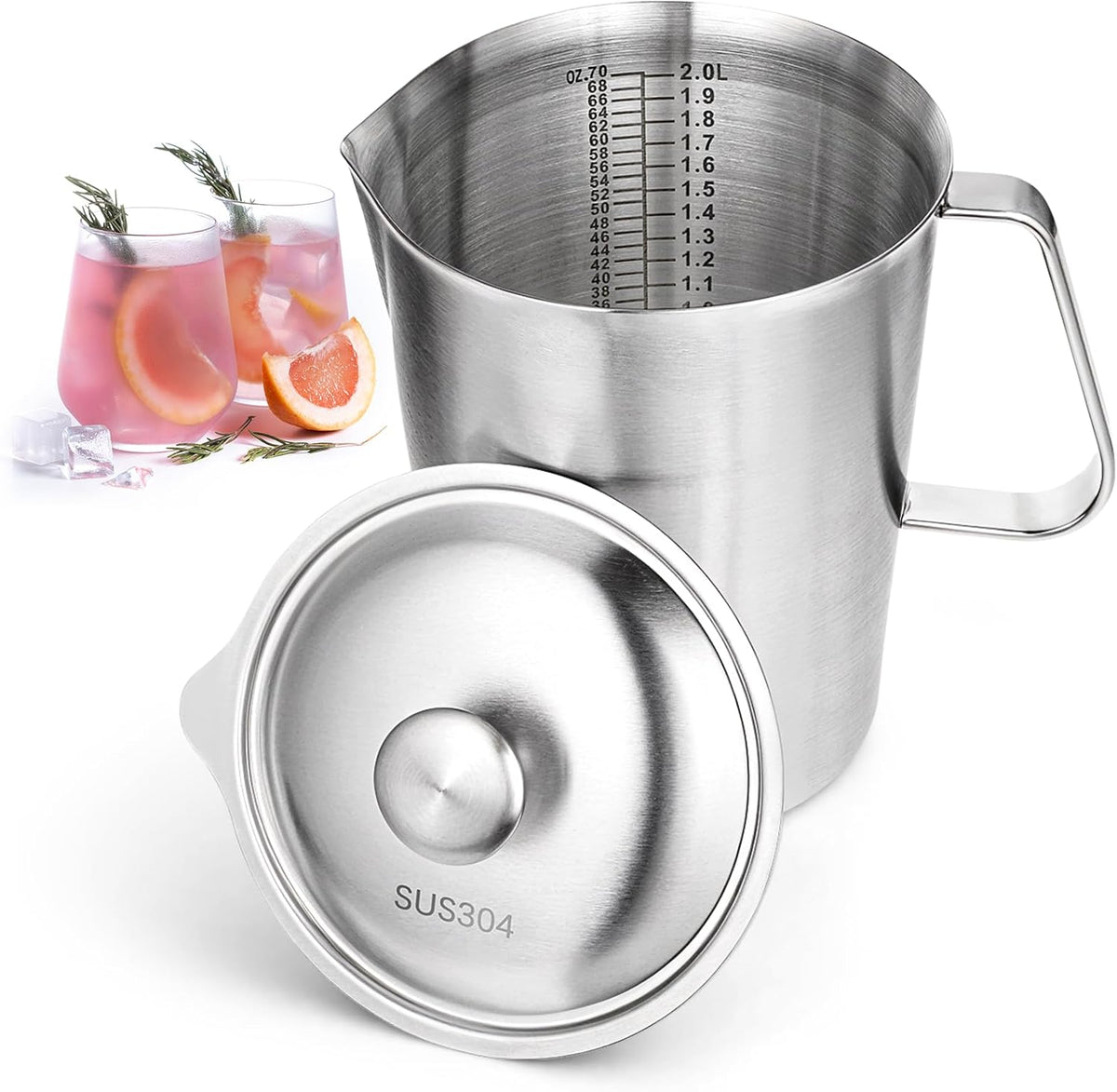 SHENLIU stainless steel pitcher front view measuring cup