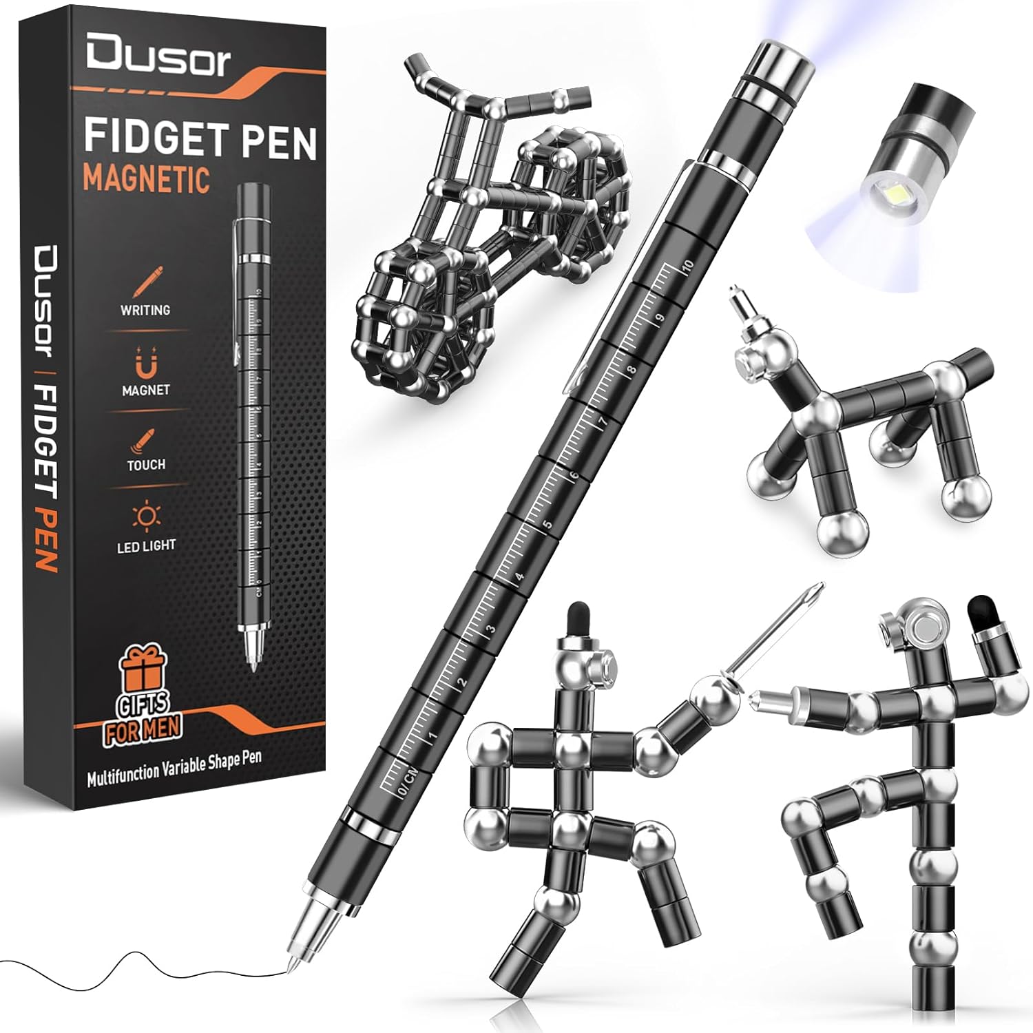 Dusor multifunction magnetic fidget pen front view showcasing sleek gold finish
