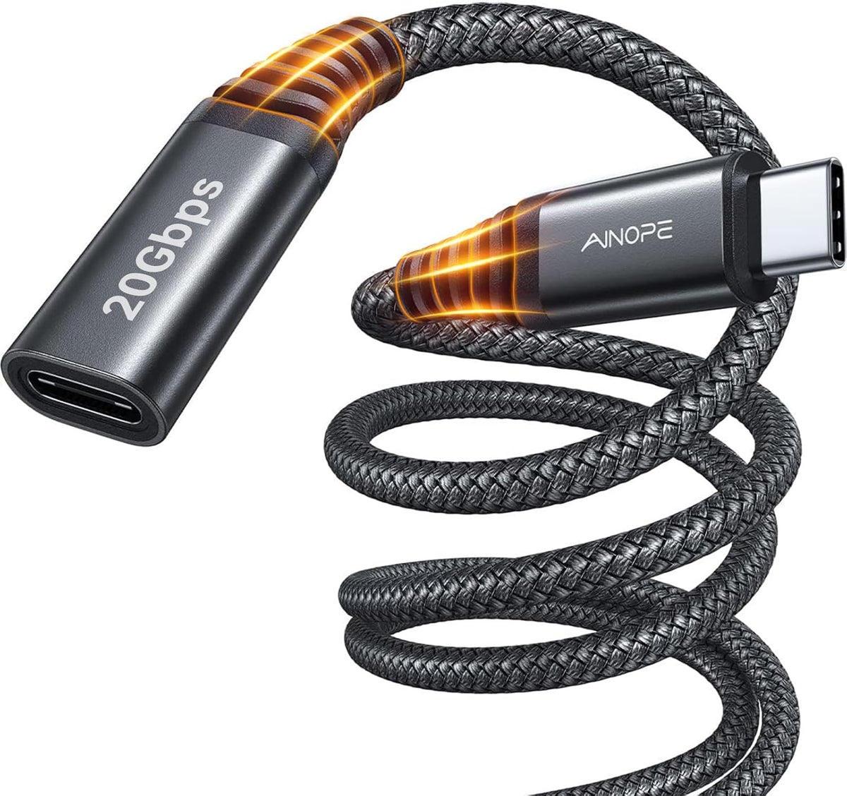 AINOPE USB C Extension Cable, 20Gbps/USB3.2 Fast Transfer USB Type C Extender 240W Charging Compatible with iPhone 16 pro max/PSVR2/USB C Hub/MacBook Air M2 Pro/iPad/Magsafe Charger,1.5FT,Grey - Image 12