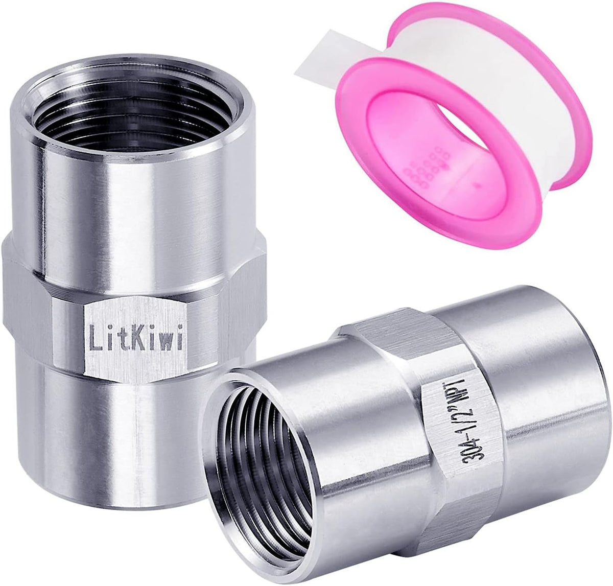 LitKiwi stainless steel pipe connector front view and adapter