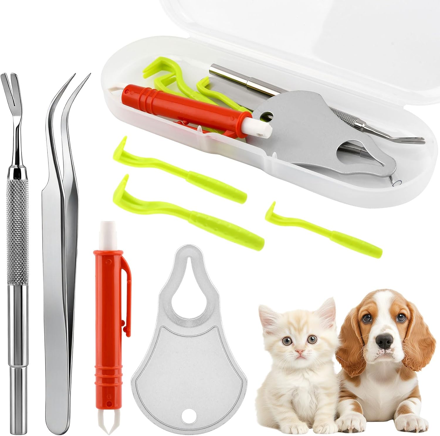 Frinovalt tick remover tool kit front view showing 7-piece set