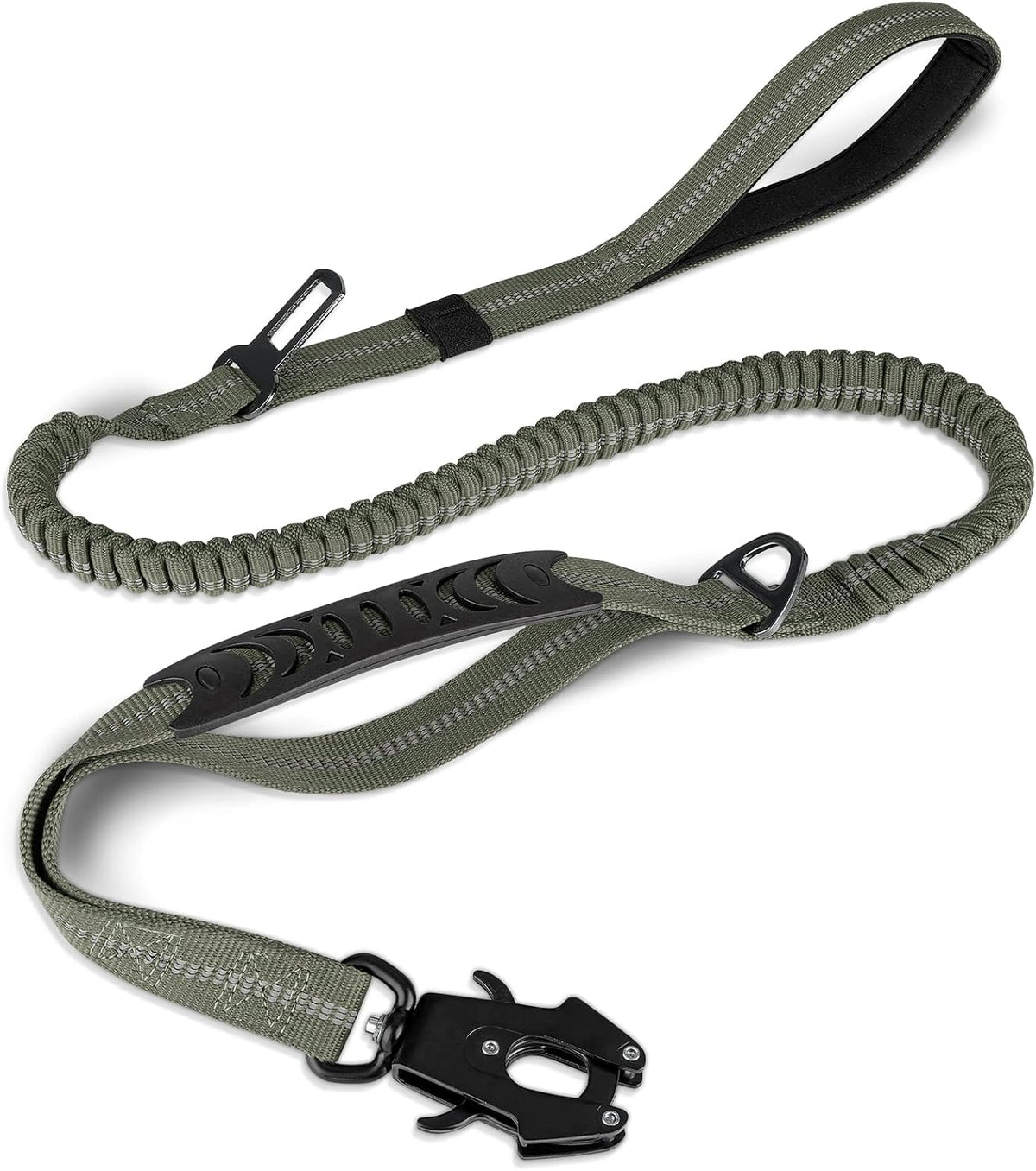 Joytale Tactical Dog Leash Heavy Duty, 4-6FT Shock Absorbing Bungee Lead with 2 Padded Handle, Metal Carabiner Clip, Car Seatbelt, Strong No Pull Leash for Medium Large X-Large Dogs, Black - Image 10