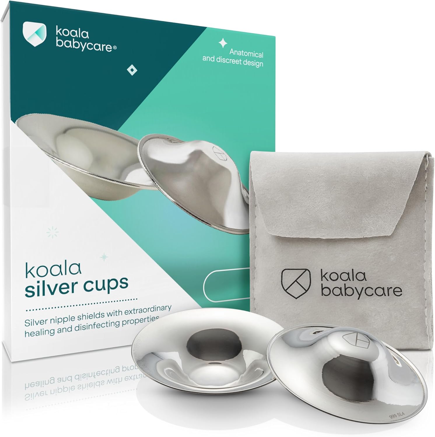 Koala Babycare original silver nursing cups front view