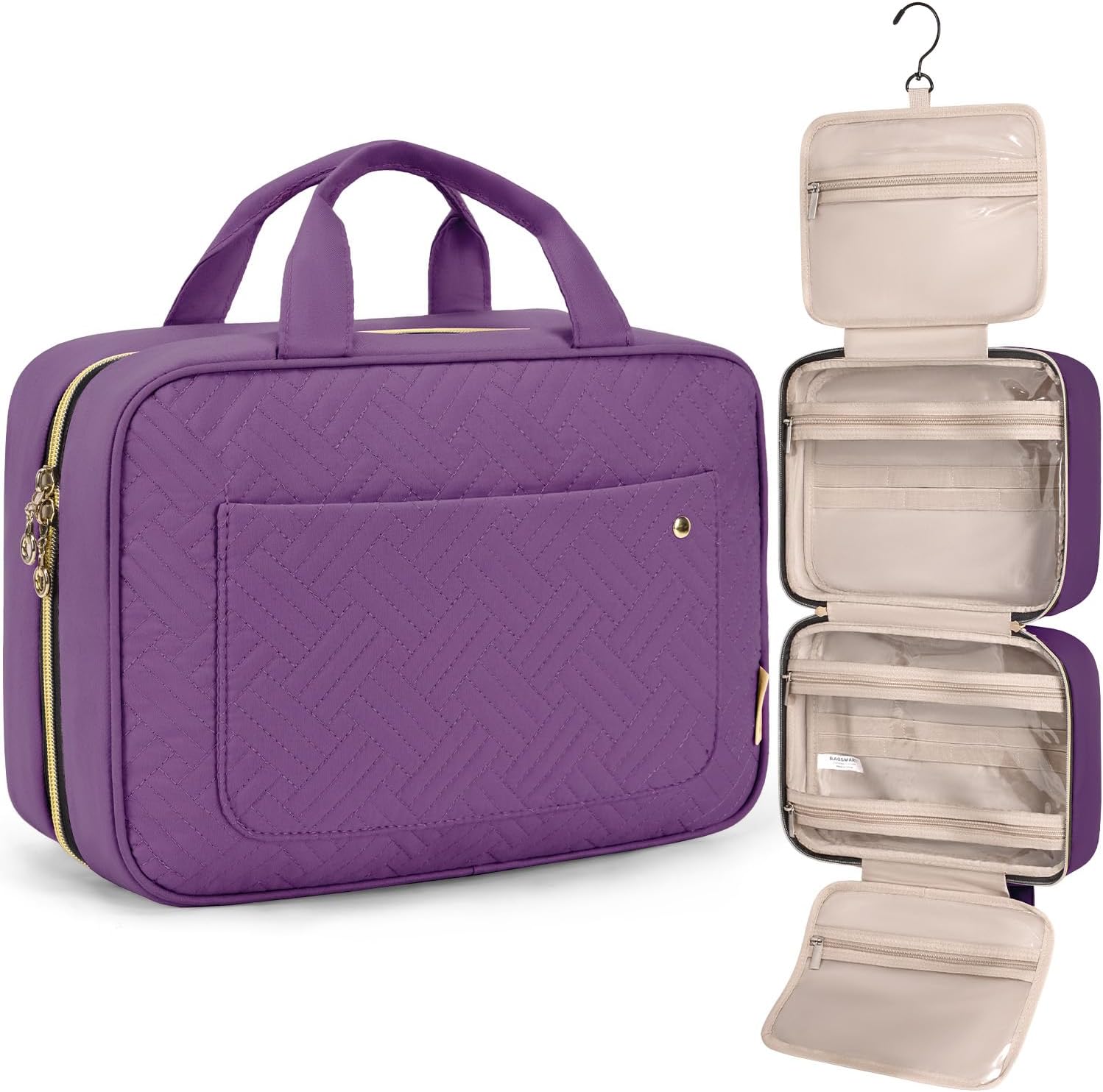 Bagsmart toiletry bag front view in purple
