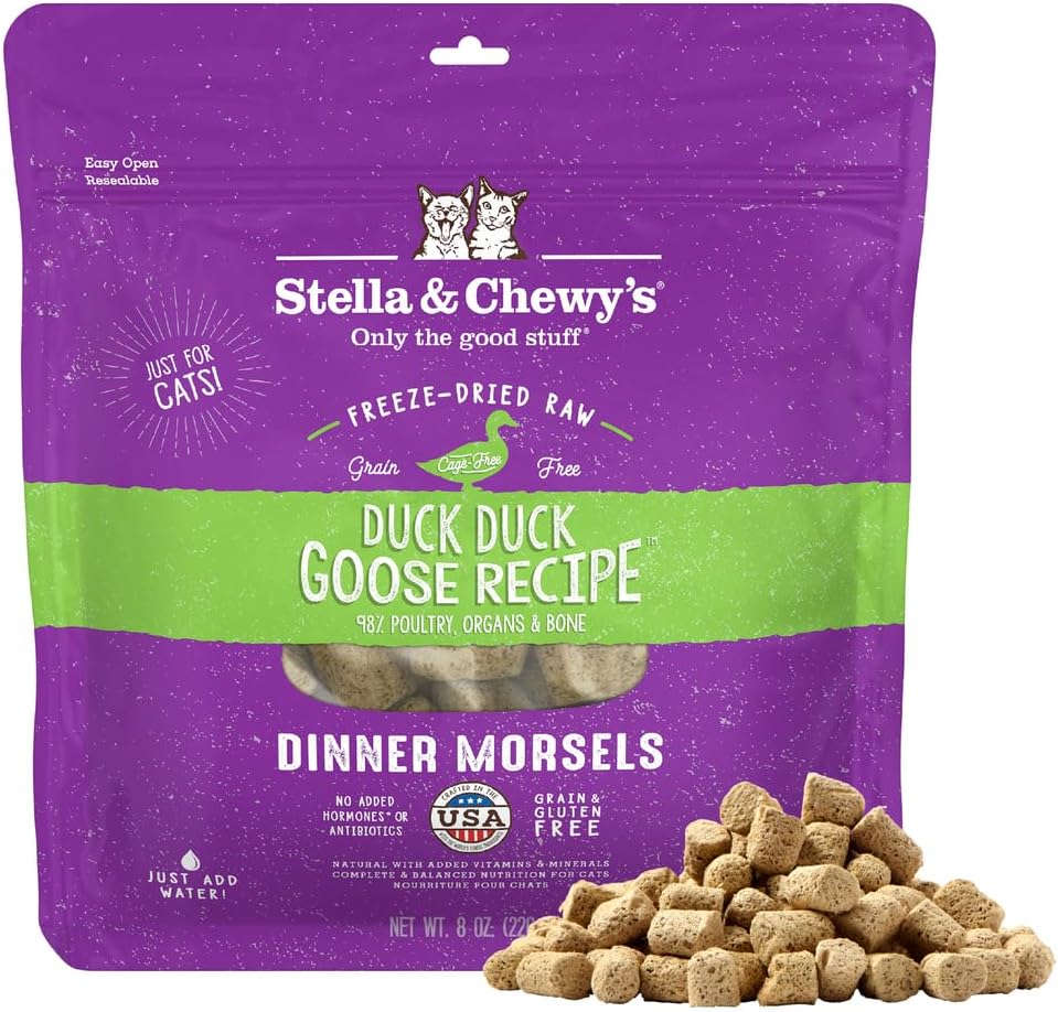 Stella & Chewy's Duck and Goose Freeze-Dried Raw Cat Food 8 ounce bag front view
