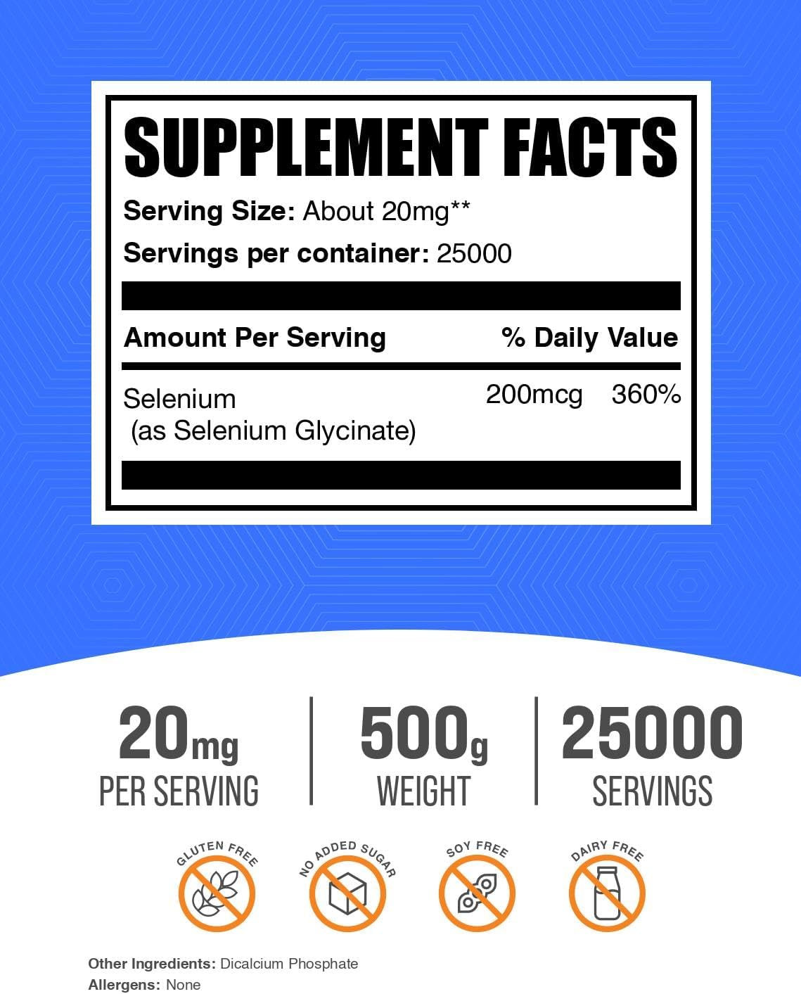BulkSupplements selenium glycinate supplement bag label