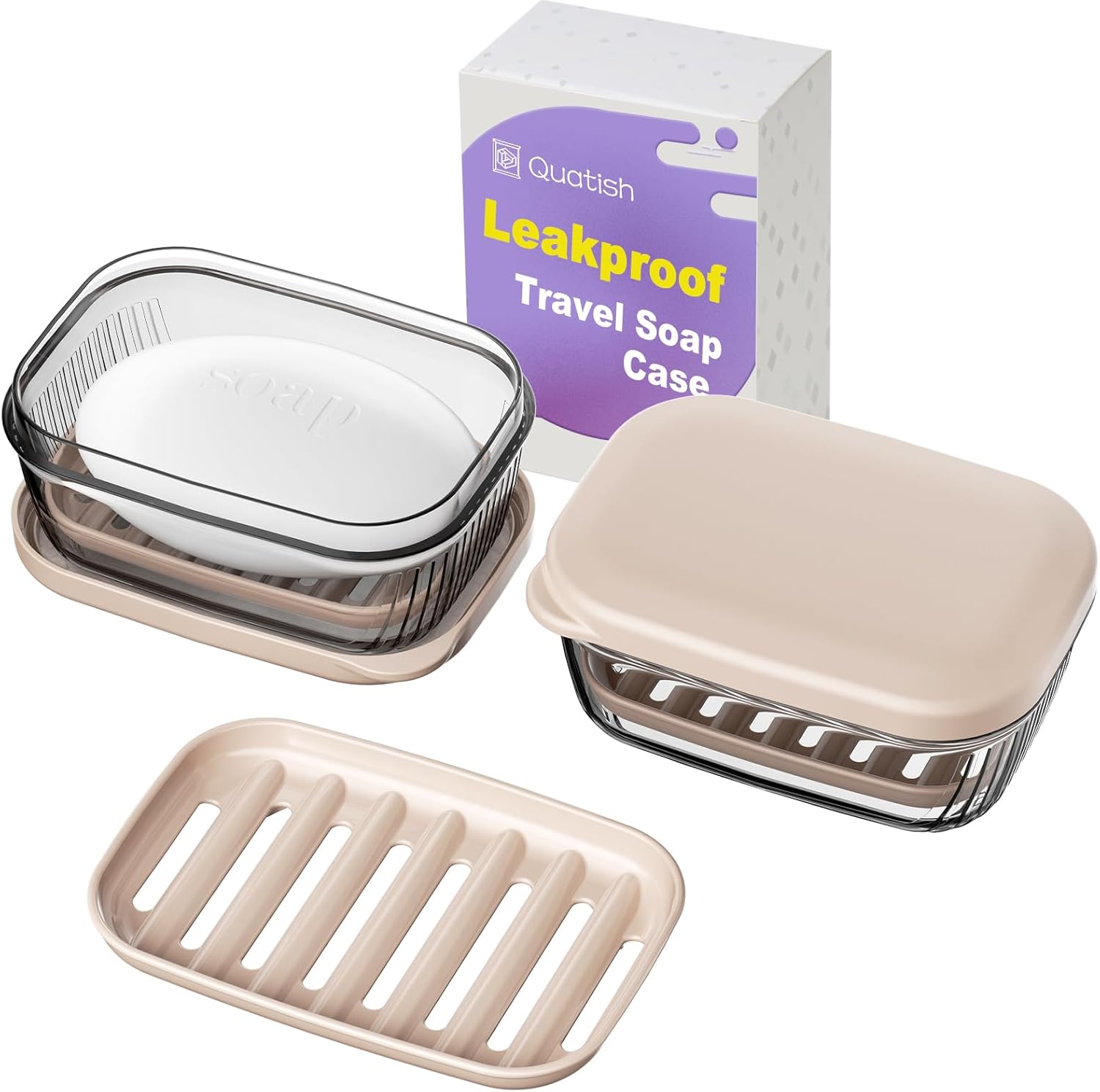 Quatish Bar Soap Holder Dish Khaki front view