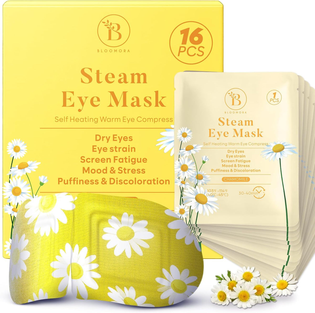 MegRhythm chamomile steam eye mask front view packaging