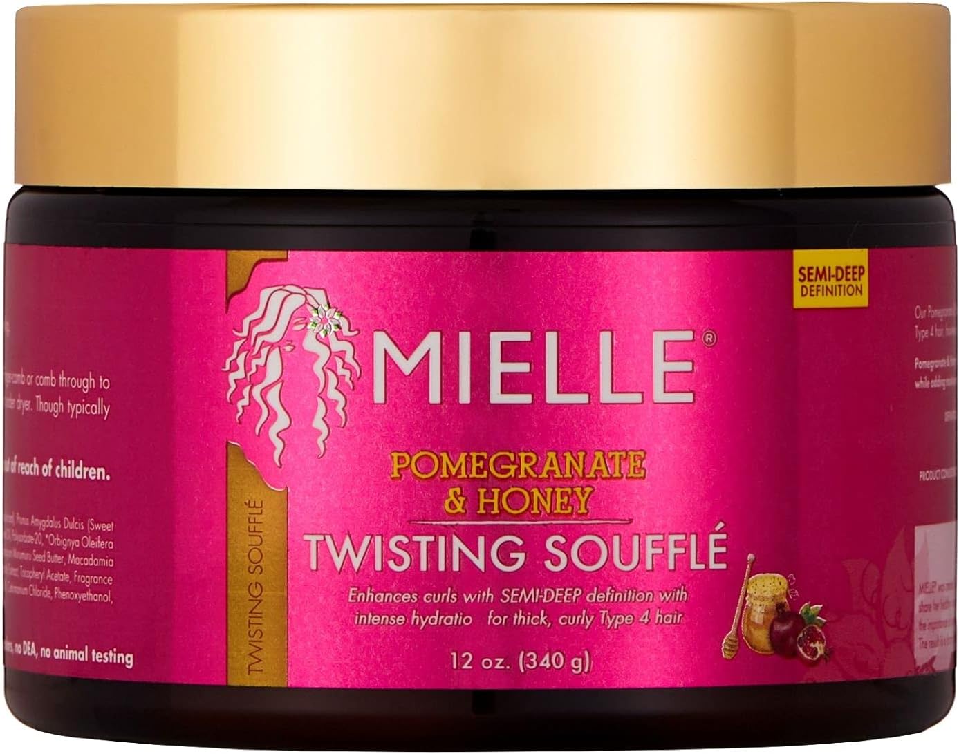 Mielle Organics Pomegranate and Honey Twisting Souffle front view authentic curl styling cream