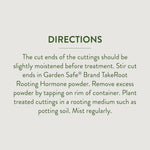 Garden Safe rooting hormone packaging with instruction details
