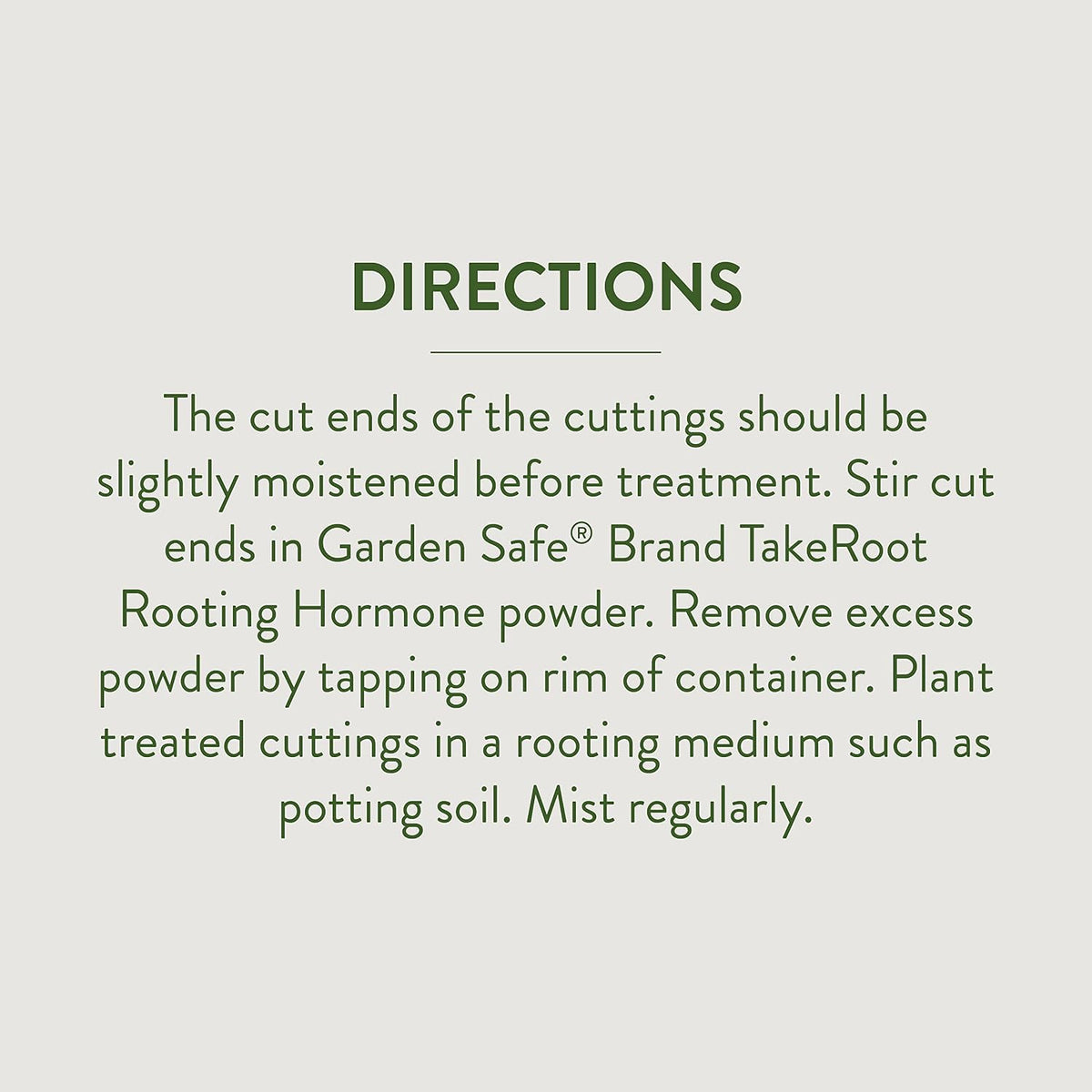 Garden Safe rooting hormone packaging with instruction details