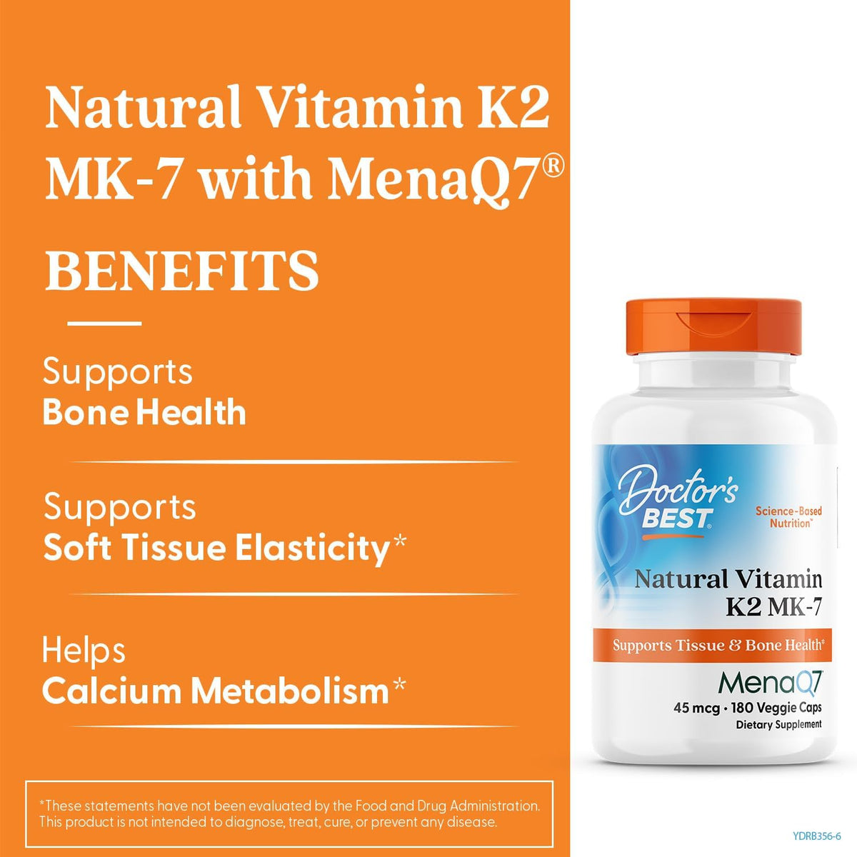 Doctor's BEST Natural Vitamin K2 MK7 Supplement, Non GMO, 180 Veg Caps - Image 2