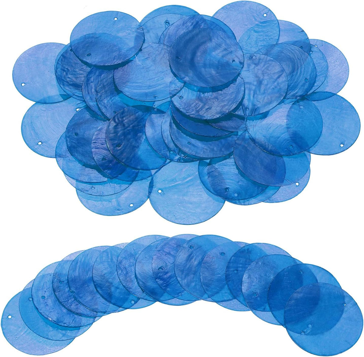 Uxcell capiz shells front view showcasing dark blue color and round shape.