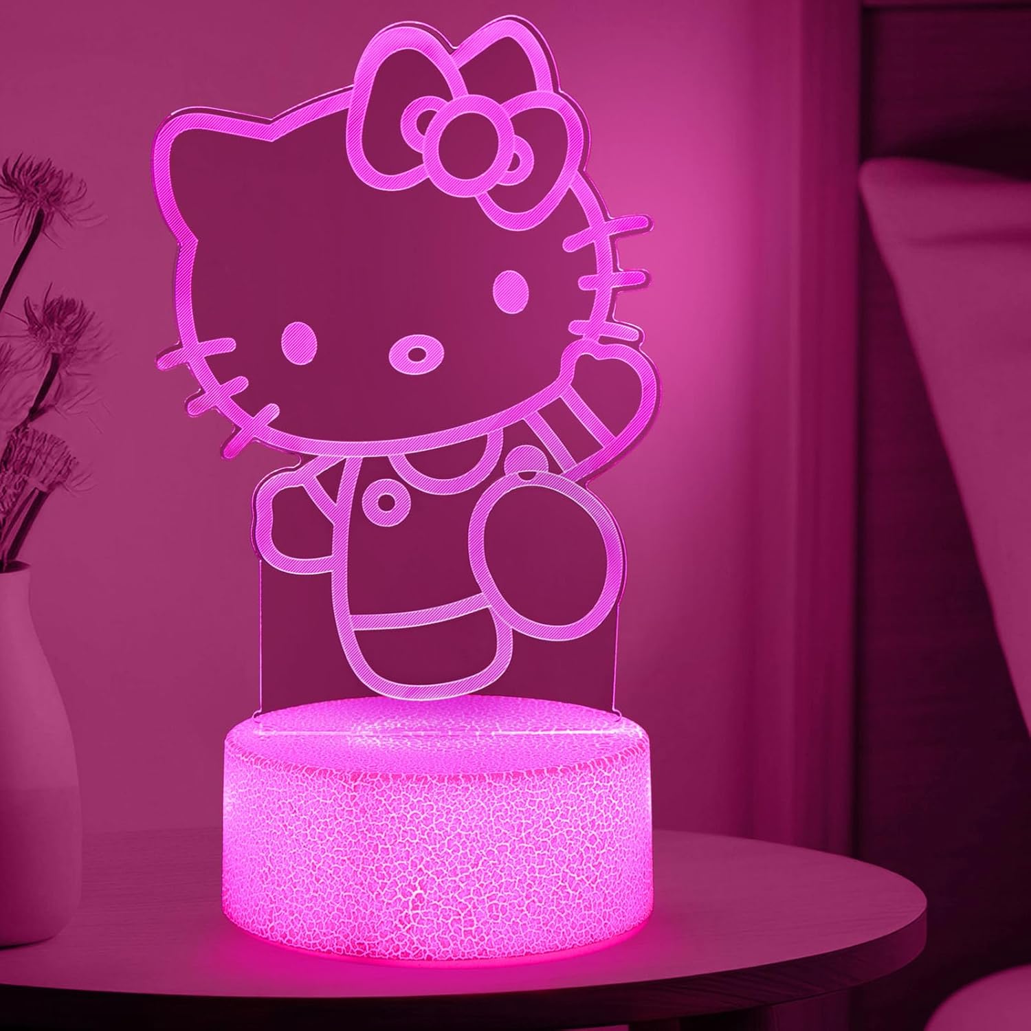 Sunduck Pink Kawaii Kitty 3D Night Light front view