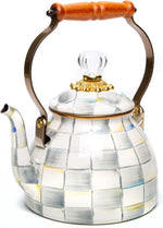 MacKenzie-Childs Royal Check tea kettle packaging and accessories